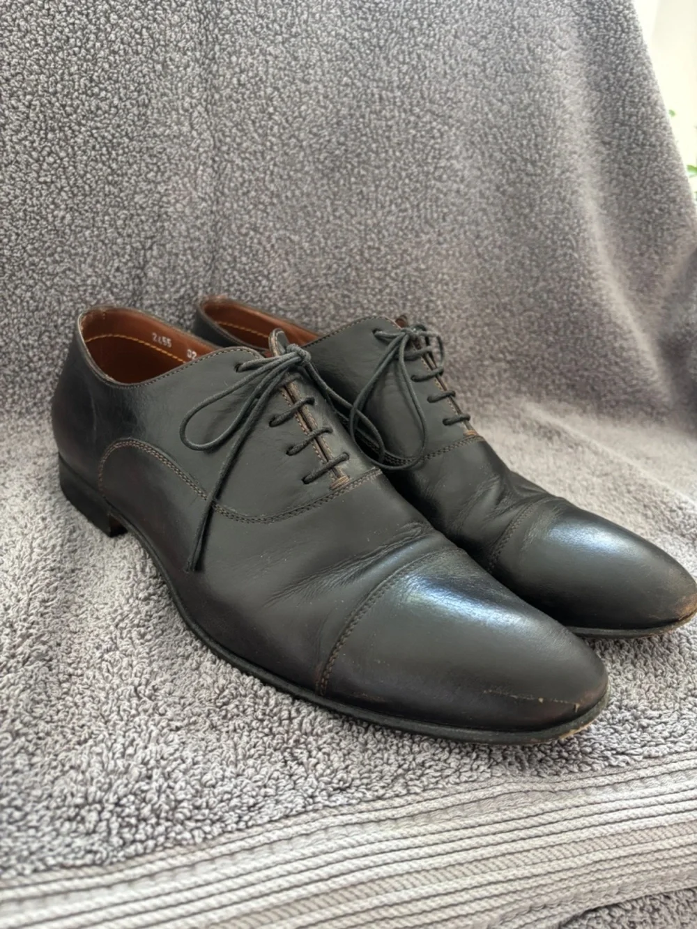 Santoni Mens Size US 9 Cap Toe Lace Up Oxford Black Dress Shoes